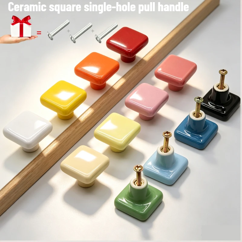 Colorful Ceramic Cabinet Door Handles Simple and Elegant Cabinet Wardrobe Drawer Square Single-hole Handles Bottle Cap Handles