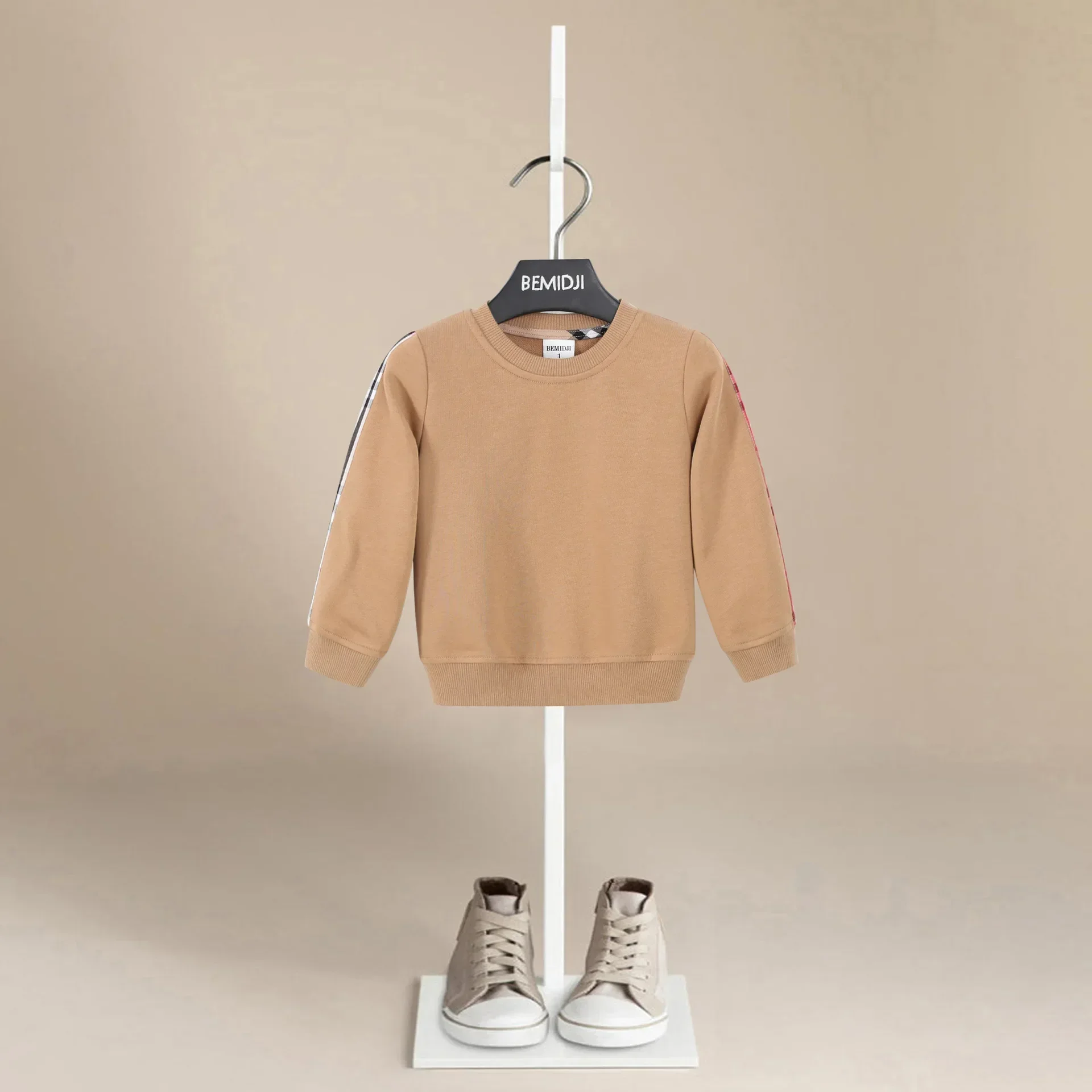 الربيع والخريف جديد بنين بنات مقنعين سترة طفل النمط الغربي كم مخطط منقوشة قميص قاع ملابس الأطفال #2