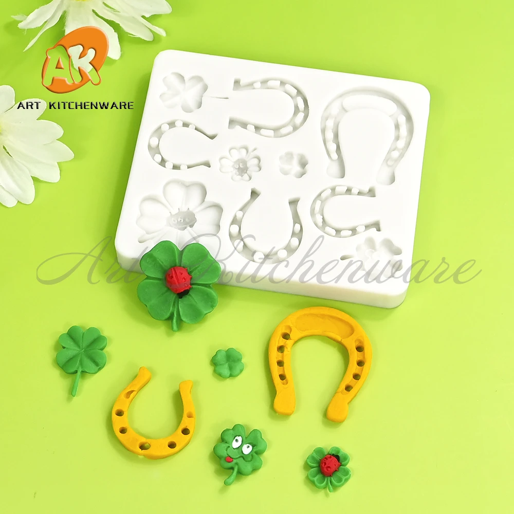 Clover Horseshoe Design Fondant Silicone Mold Saint Patrick's Day Soft Sweets Chocolate Mould DIY Cake Decorating Tools Bakeware