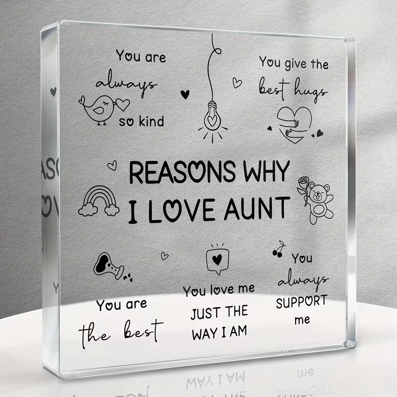 [2D Plano] 1 pieza Regalo para Tía - Decoración de Pared Acrílica con Diseño de Corazón y Bombilla 'Razones por las que me encanta mi tía', Cumpleaños/Navidad/Día de la Madre