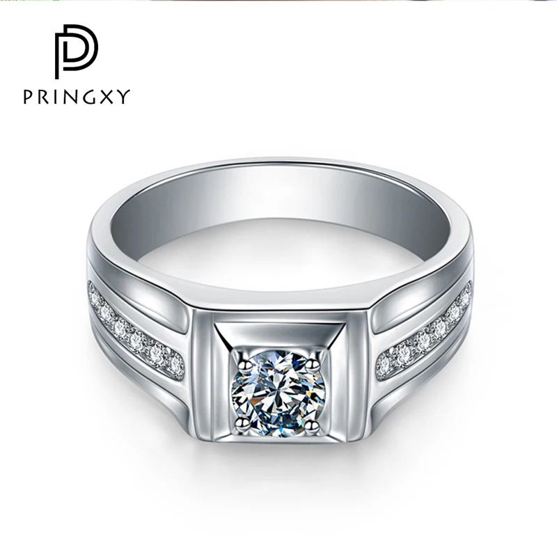 

PRINGXY Fashion Luxury 0.5CT Men's Square Diamond Ring 100% 925 Sterling Silver Wedding Ring Party Fine Jewelry Engagement Gift