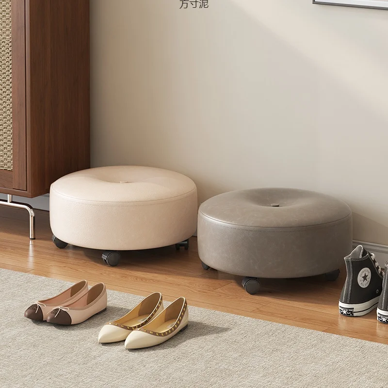 Small Stool Household Shoe-changing Stool with Wheels Low Stool That Rotates 360° Living Room Small Stool Small Round Stool