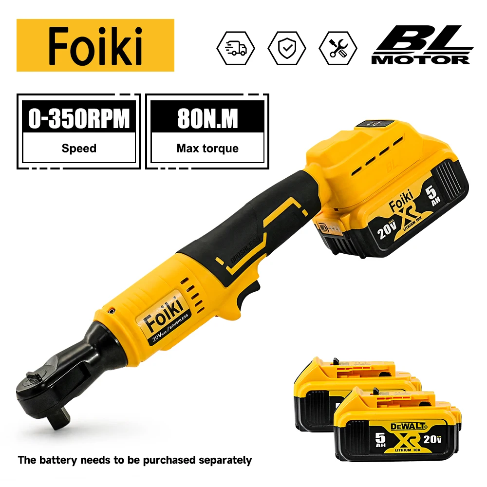 Foiki DCF522 350N·m Brushless Impact Wrench - LED Light, One-Hand Op, Dewalt Battery Compatible. For Auto/Construction/Industry