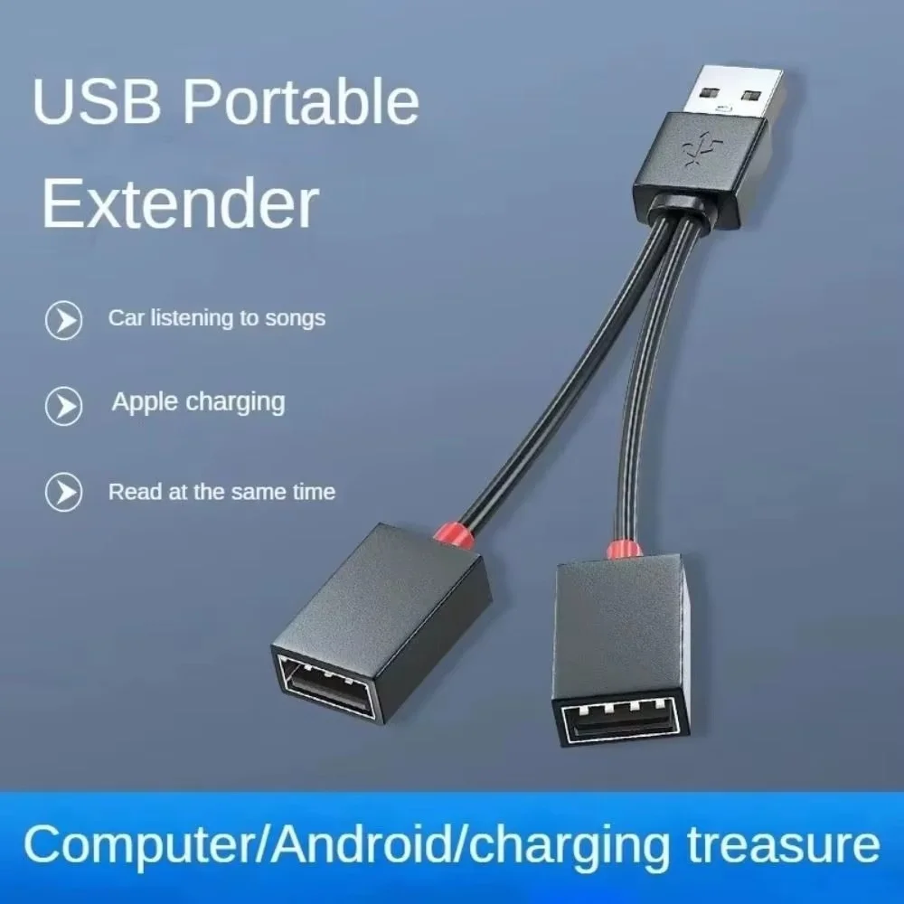 1 In 2 Out USB HUB Car Usb Splitter cable Multifunction Adapter Cord Charging Cable for iphone Xiaomi Huawei  smart phone