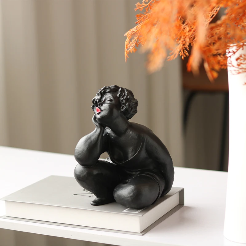 

Home Sculpture Design Decoration Fat Woman Black Red Lips Ornaments Abstraction Body Art Resin Statue