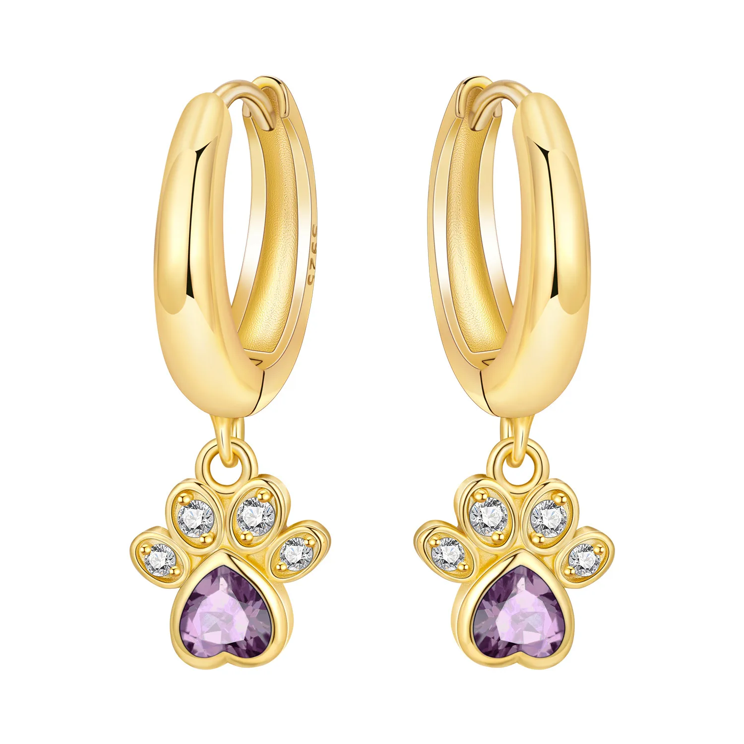 

PANPOKI 925 Sterling Silver 18k Gold Purple Zircon Cat Claw Drop Earrings Women Earrings Birthday Party Jewelry Original Gifts