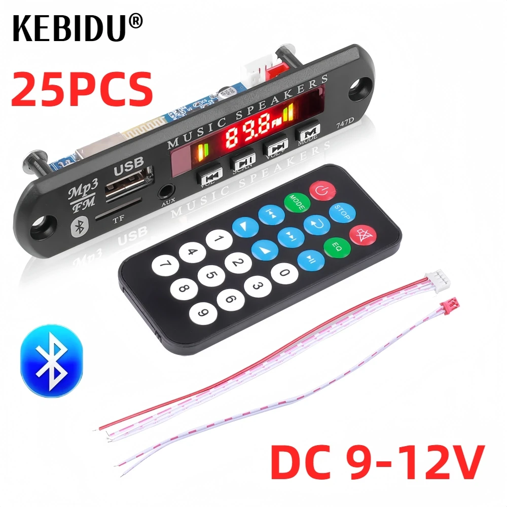 25PCS Car MP3 WMA Decoder Board 9V 12V Audio MP3 Player USB TF FM Radio Call Module Wireless Bluetooth 5.0 Car Kit For Speaker