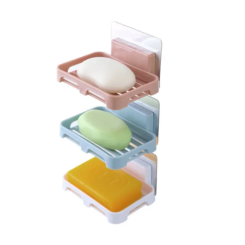 Soap Rack No Drilling Wall Mounted Double Layer Soap Holder Soap Sponge Dish Bathroom Accessories Soap Dishes Self Adhesive