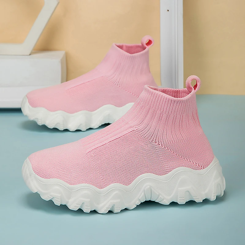 

Fashion Knit High Top Shoes Kids Pink Shoes Boys Socks Sneakers Comfortable Casual Running Sports Shoes for Girls Walking Shoes