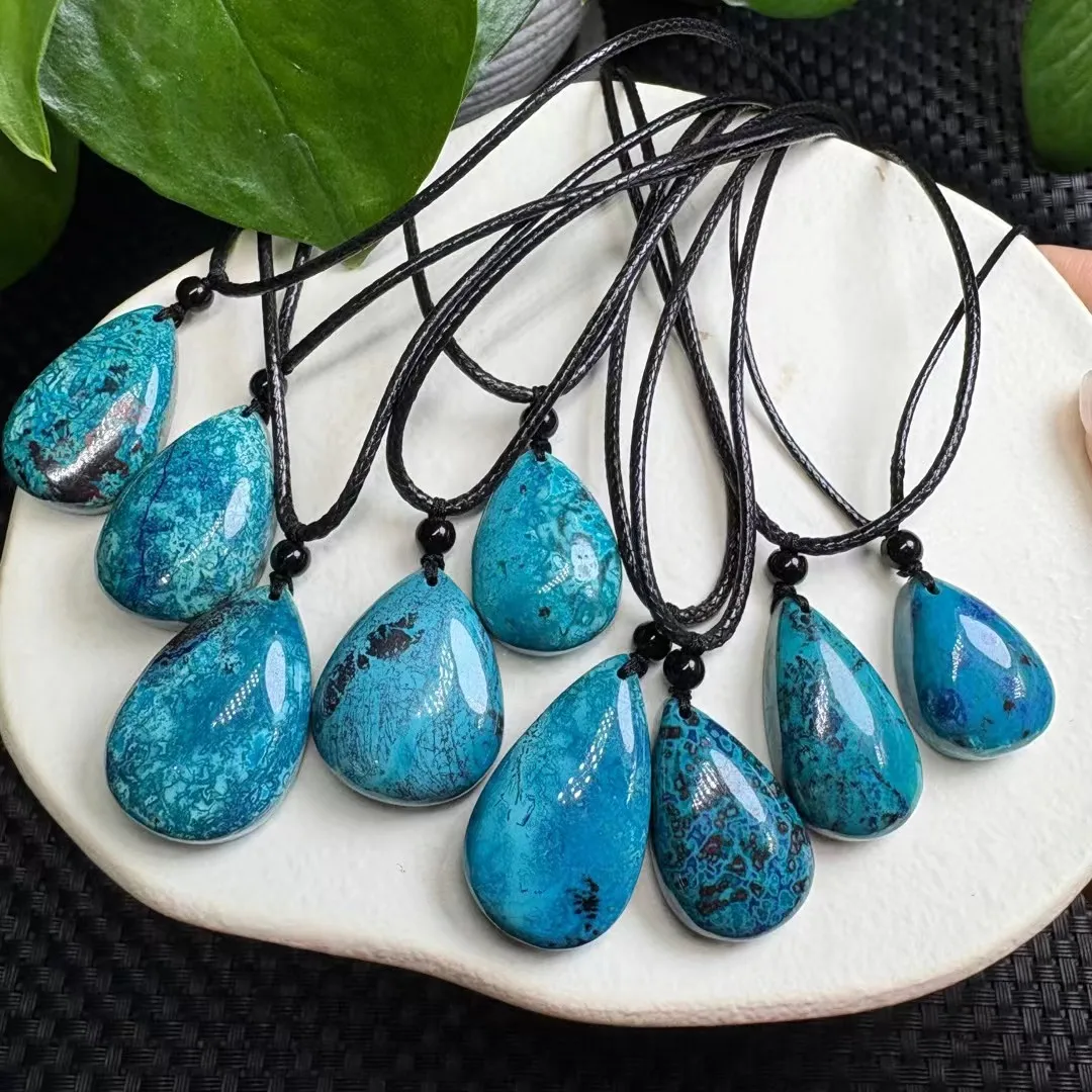 

1 шт. натуральный хризоколла кулон с каплями воды 70 см регулируемое ожерелье Рейки целебный камень модные украшения подарок для женщин и мужчин