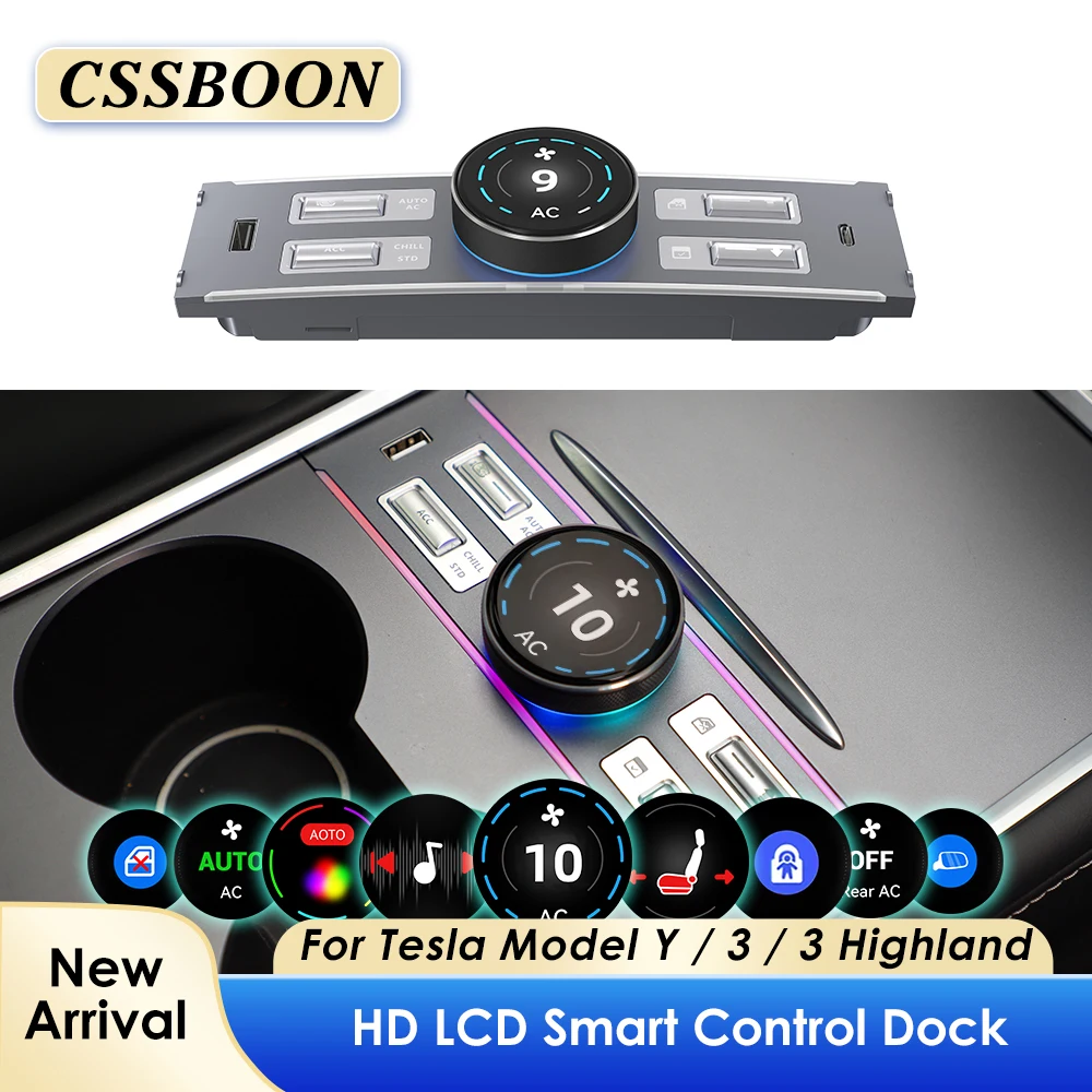 

CSSBOON Car Intelligent LCD Center Console Dock Knob Multifunction for Tesla Model 3 Y USB Hub Accessories for Tesla