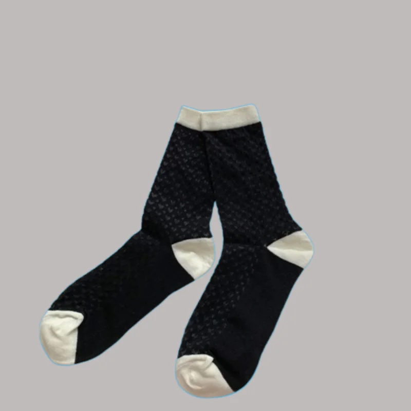 

5/10 Pairs Summer Thin Colorblock Mesh All-match Korean Breathable Stacked 2024 Hollow Socks Love Socks Women's Mid-Tube Socks