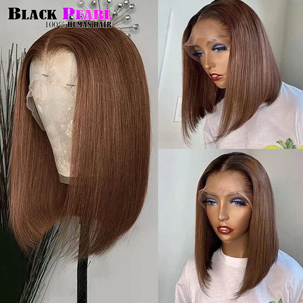 Peruvian Straight Lace Front Human Hair Wigs For Women Reddish Brown #33 Lace Part Wig With Baby Hair Short Brown Color Bob Wig