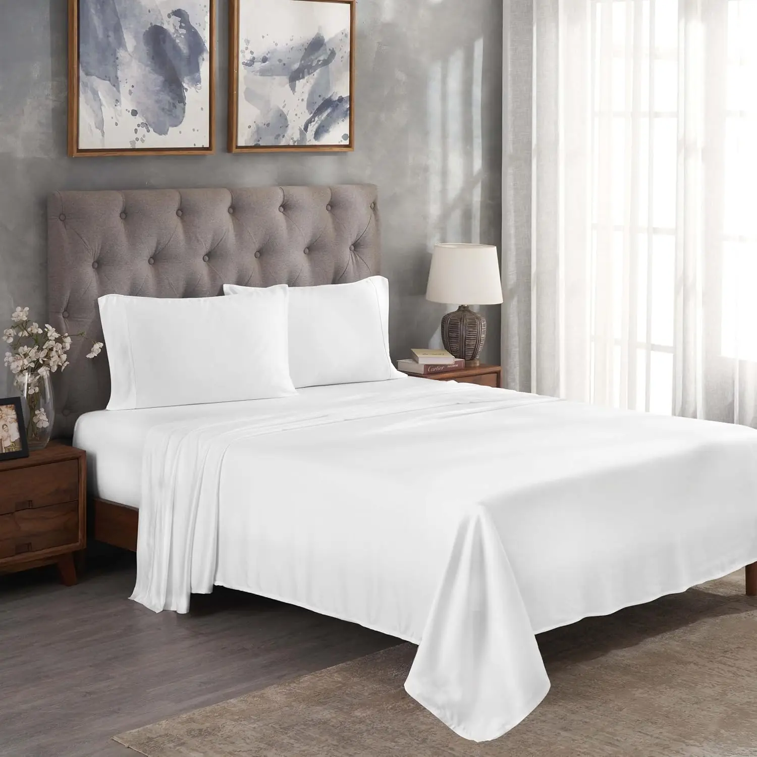 

Modal From Beechwood 300 Thread Bed Sheet Set, 1 Elastic Deep Pocket Fitted Sheet, 1 Flat Sheet, 2 Pillowcases, Soft Cool