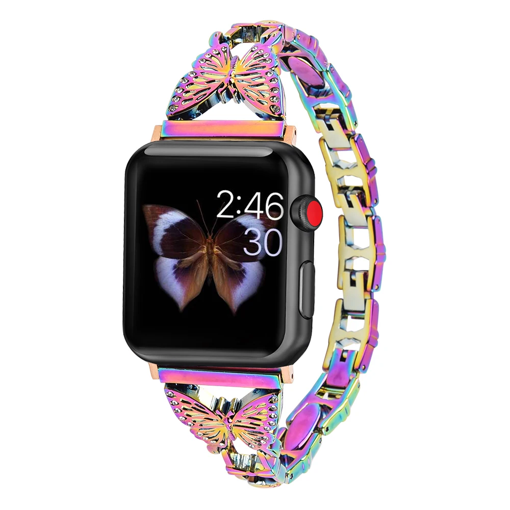Women's Strap for Apple Watch 45mm 41mm 44mm 40mm Metal Chain Small Butterfly Stainless Steel Wristband for iWatch 8 7 6 5 4 3SE