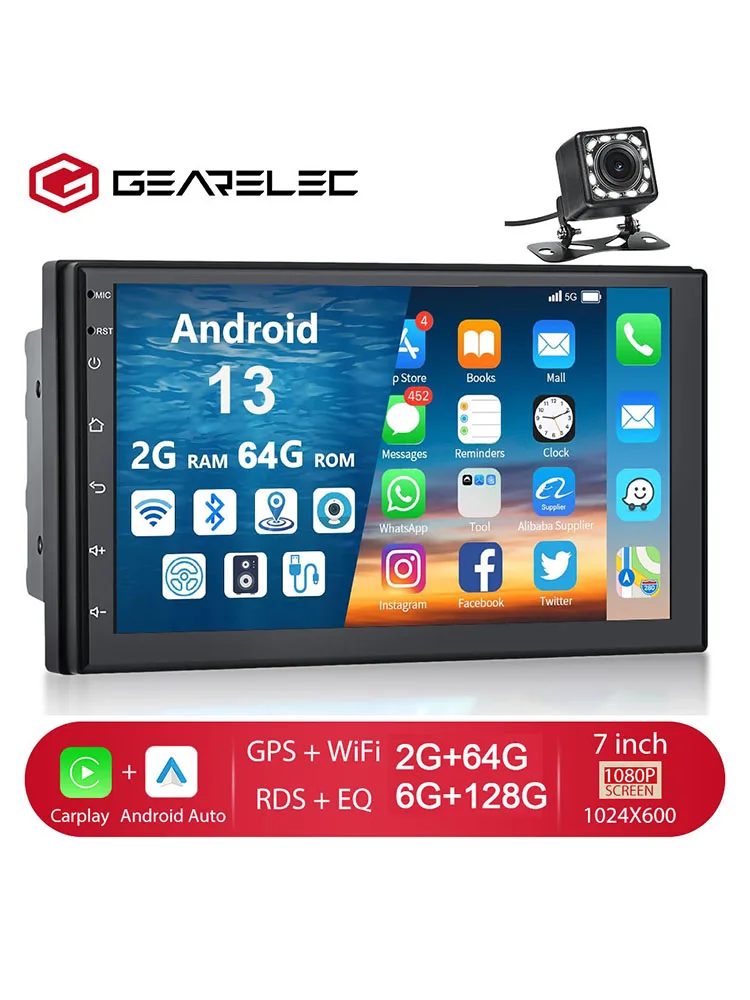 Autoradio 2 Din Multimedia-Videoplayer Carplay Android Auto Android 13 Universal 7 Zoll 2 Din Android Navigation Auto-Stereoanlage