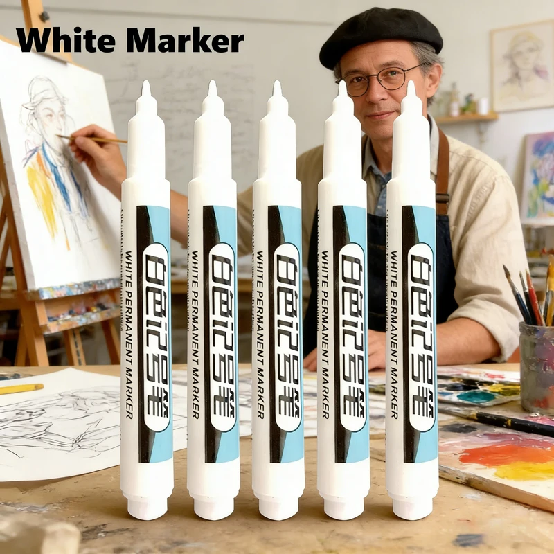 White Permanent Paint Pens (1/4Pcs), 0.7mm Deep Hole Marker for Wood, Plastic, Glass, Metal, Ceramic & More Surfaces