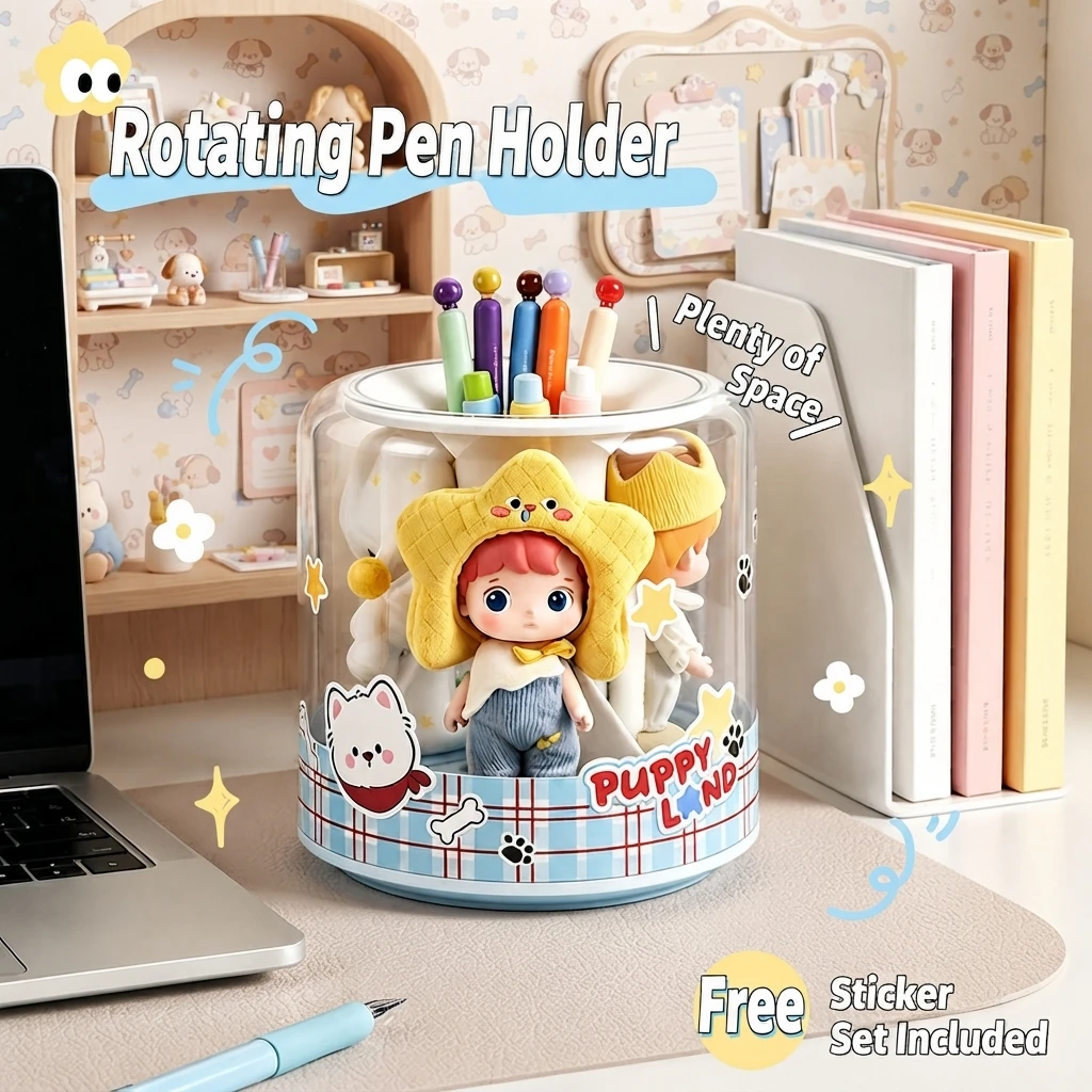 High-looking Cute Pen Holder Cartoon Desktop Rotating Makeup Brush Storage Tube Jewerly Display Box