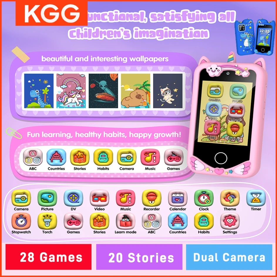 

8GB Kids Smart Phone Video Music Player 20 Stories Toy Phone Dual Camera 28 Games Learning Educational Toys Children Gifts
