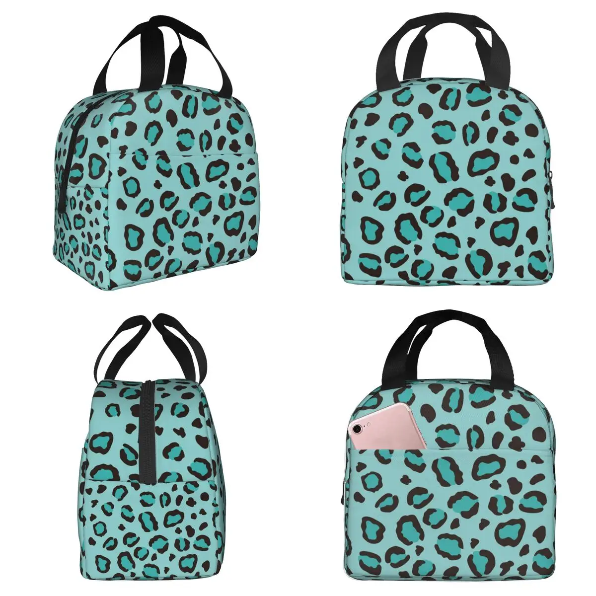 Cool Turquoise Blue Leopard Print Cheetah Insulated Lunch Bag for Women Office Cooler Thermal Food Box Tote Lunch Boxes