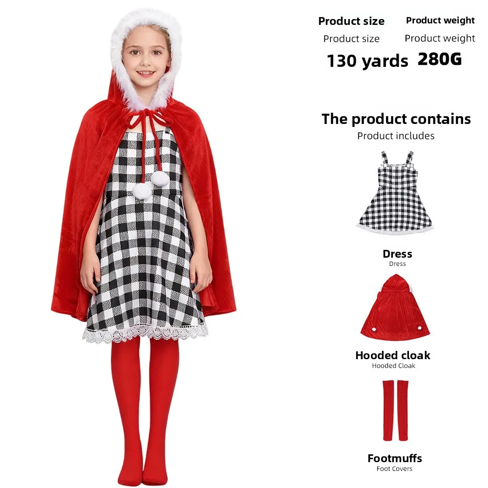 

Cindy Christmas Movie Cosplay Costume Dress Red Clock Gloves Socks Chirld Girl Adult Outfit Carnival Outfit Party Customized