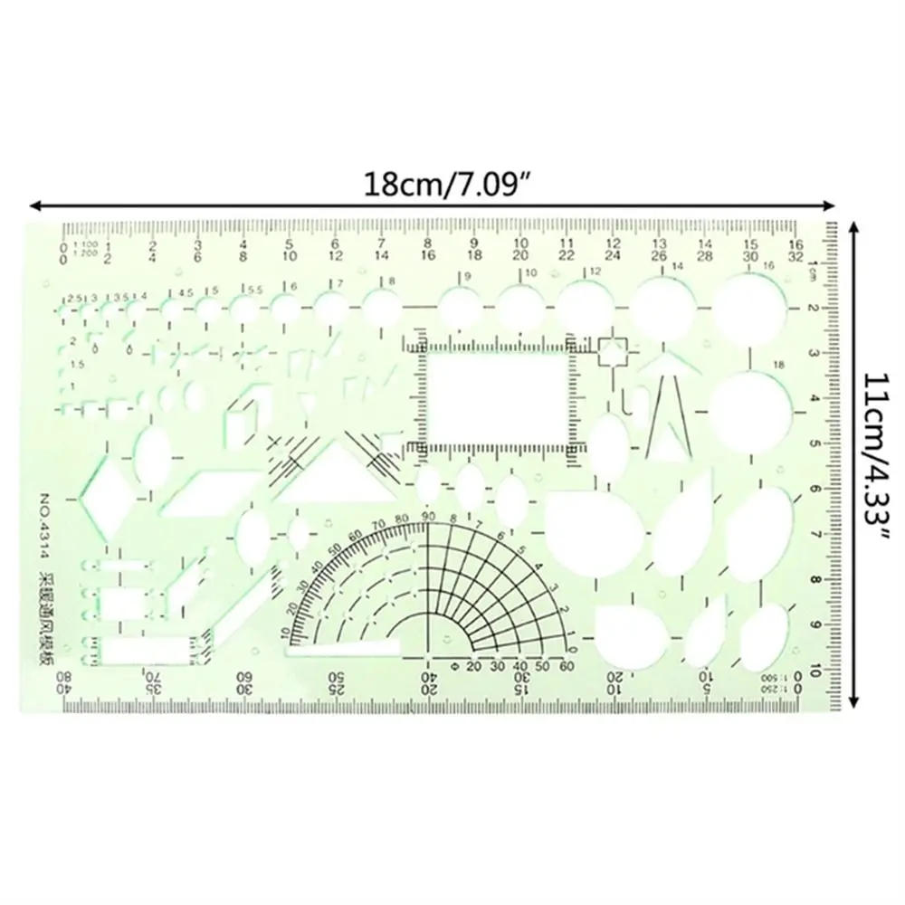 Students Transparent Multi Shaped Measuring Tool Stencil Green Curve Ruler Drawing Ruler Geometric Ruler Template Ruler