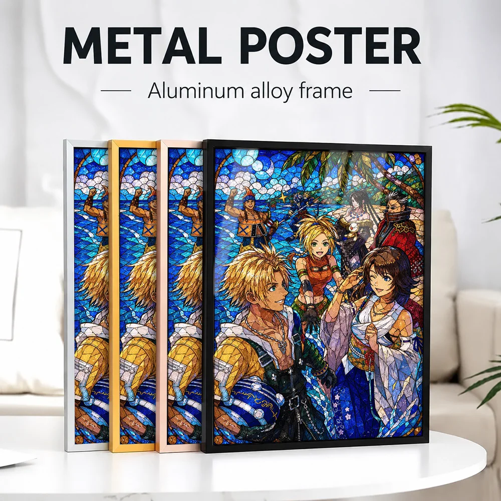 Final Fantasy X Stained Glass Framed Metal Print Customized Photo Dark Medieval Style Wall Art For Player Lounge Birthday Gift