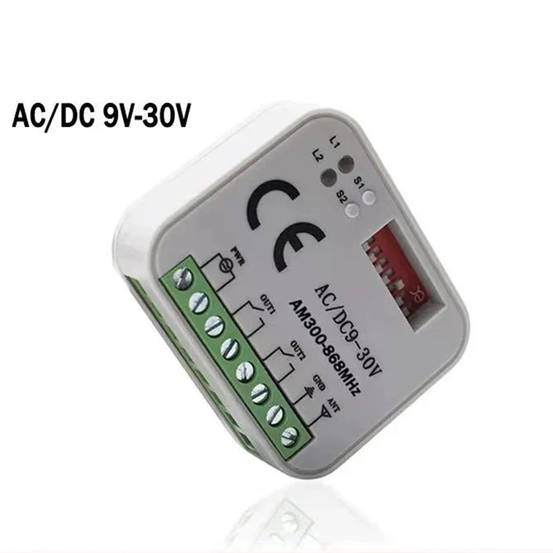 Receiver Controller AC/DC 9V-30V 2CH 300MHz to 868MHz 433MHz Garage Door Opener / Gate Remote Control Receiver Switch