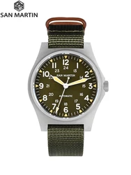 San Martin New 38mm NH35 Pilot Watch Retro Military Style Mens Watchs Automatic Mechanical Sapphire Nylon Strap 10 Bar SN0137G