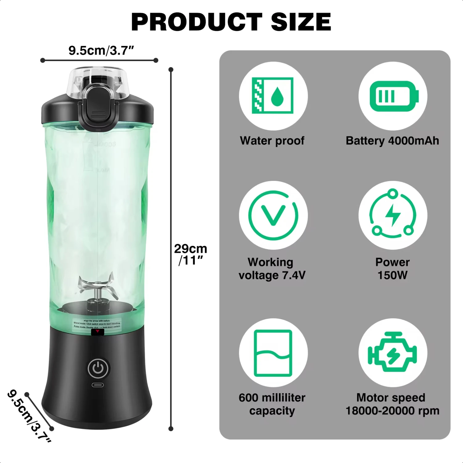 600ml USB Rechargeable Portable Mini Blender for Smoothies with Large Capacity