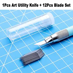 Cuchillo cortador de utilidad artística con 12 cuchillas, juego de bolígrafo de corte de papel, cuchillos de artesanía, tallado, herramienta de escultura de grabado, papelería DIY