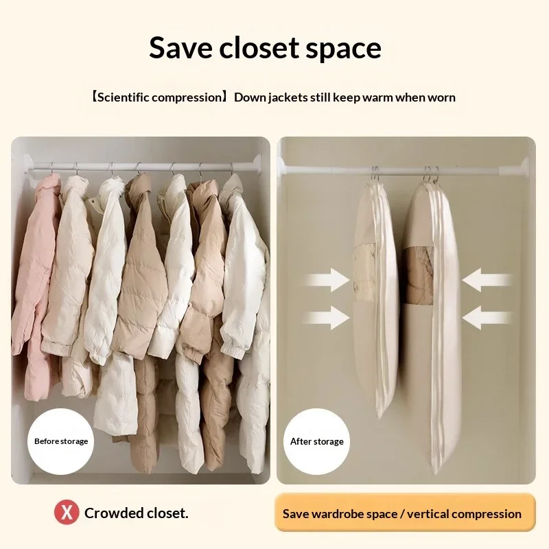1 Stück Daunenjacken-Kompressions-Staubschutzhülle, Kleider-Kompressions-Hängebeutel, Sichtbarer Kleideraufbewahrungsbeutel für den Haushalt, Kleiderschrank-Organizer – Detail 8