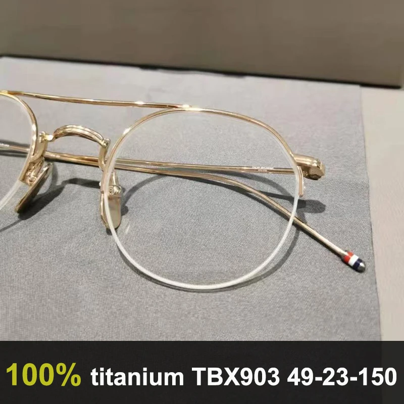 

TBX903 Round Half Frames Spectacle Handmade Pure Titanium Eyeglass Frame Super Light Men Women Eyeglasses New York Brand Fashion