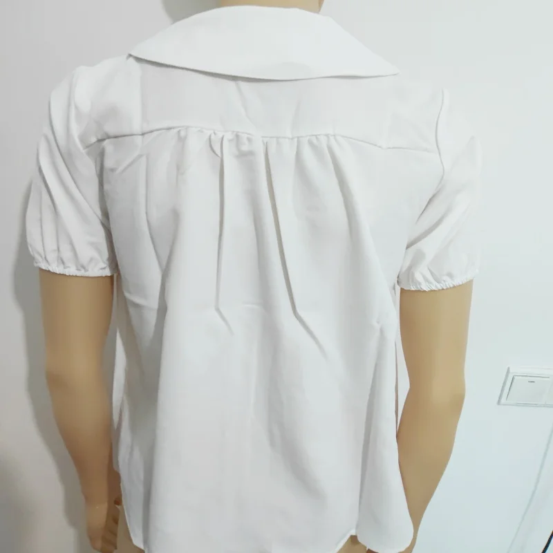 

Short Sleeved ABDL Shirt, Japanese Cute Girl Solid Color Fashion Simple Handmade Pleated Tie Bow Doll Collar Loose Blouses