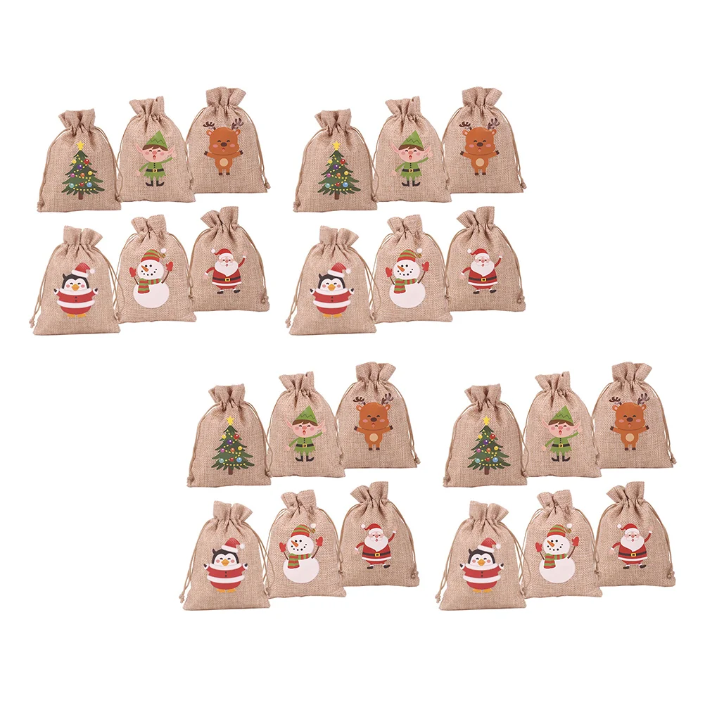 24 Pcs Burlap Drawstring Bags Christmas Sack Calendars Advent Linen Elder Decor