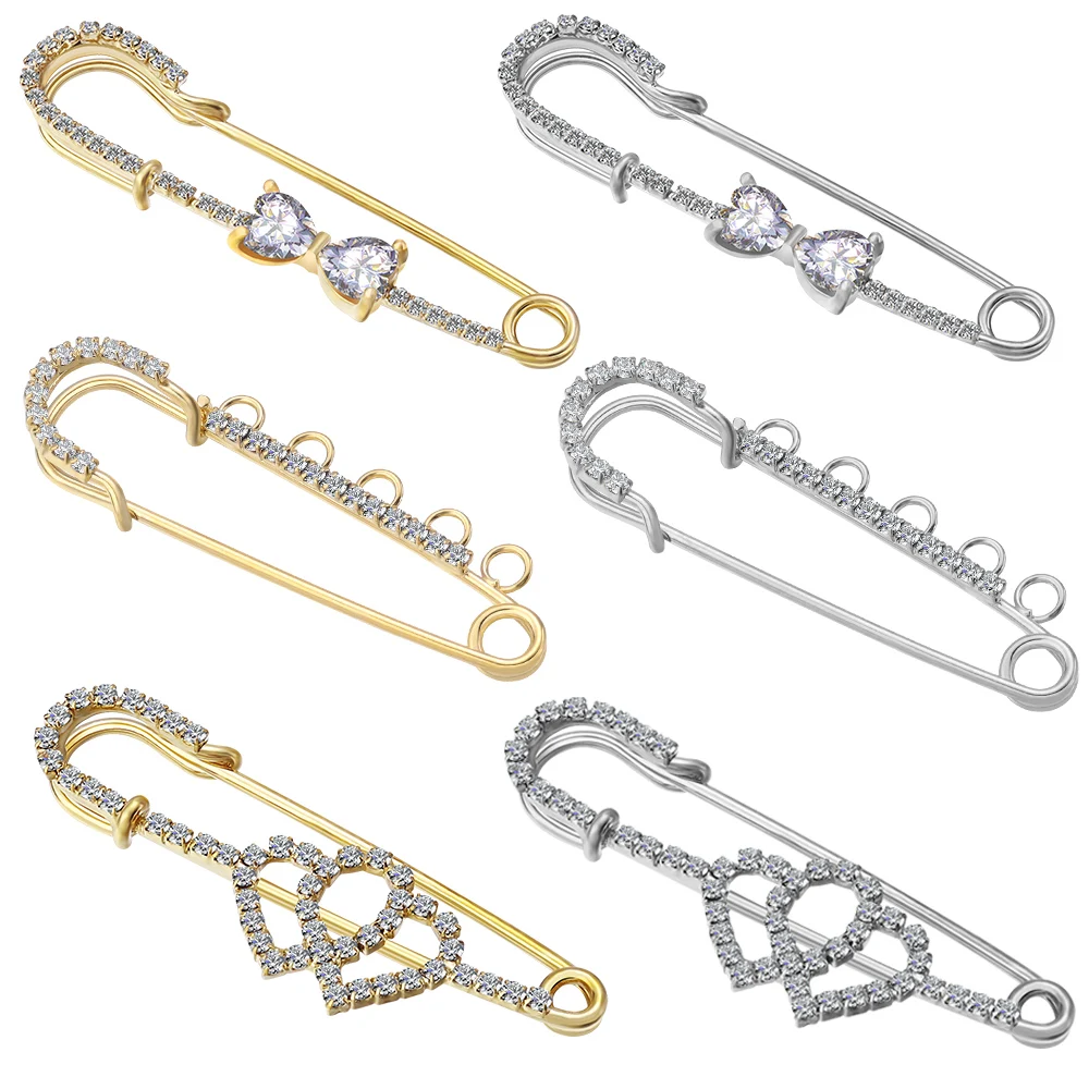 2pcs/Lot Rhinestones Gold Plated Crystals Elegant Brooche Bow Large Pins Brooch For Women Dress Safety Pin Brooches Wholesale