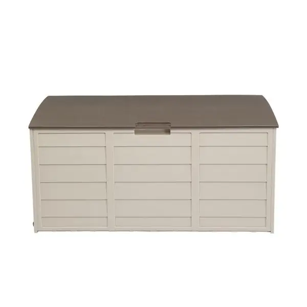 Caja de almacenamiento duradera para exteriores para jardín y garaje, plástico resistente a la intemperie, con cerradura, fácil montaje sin herramientas, diseño ventilado