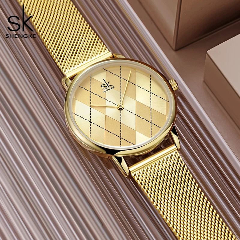 SHENGKE Original Design Womens Watches Fashion Golden Stainless Woman\'s Quartz Wristwatches Ladies Gifts Clock Relogio Feminino