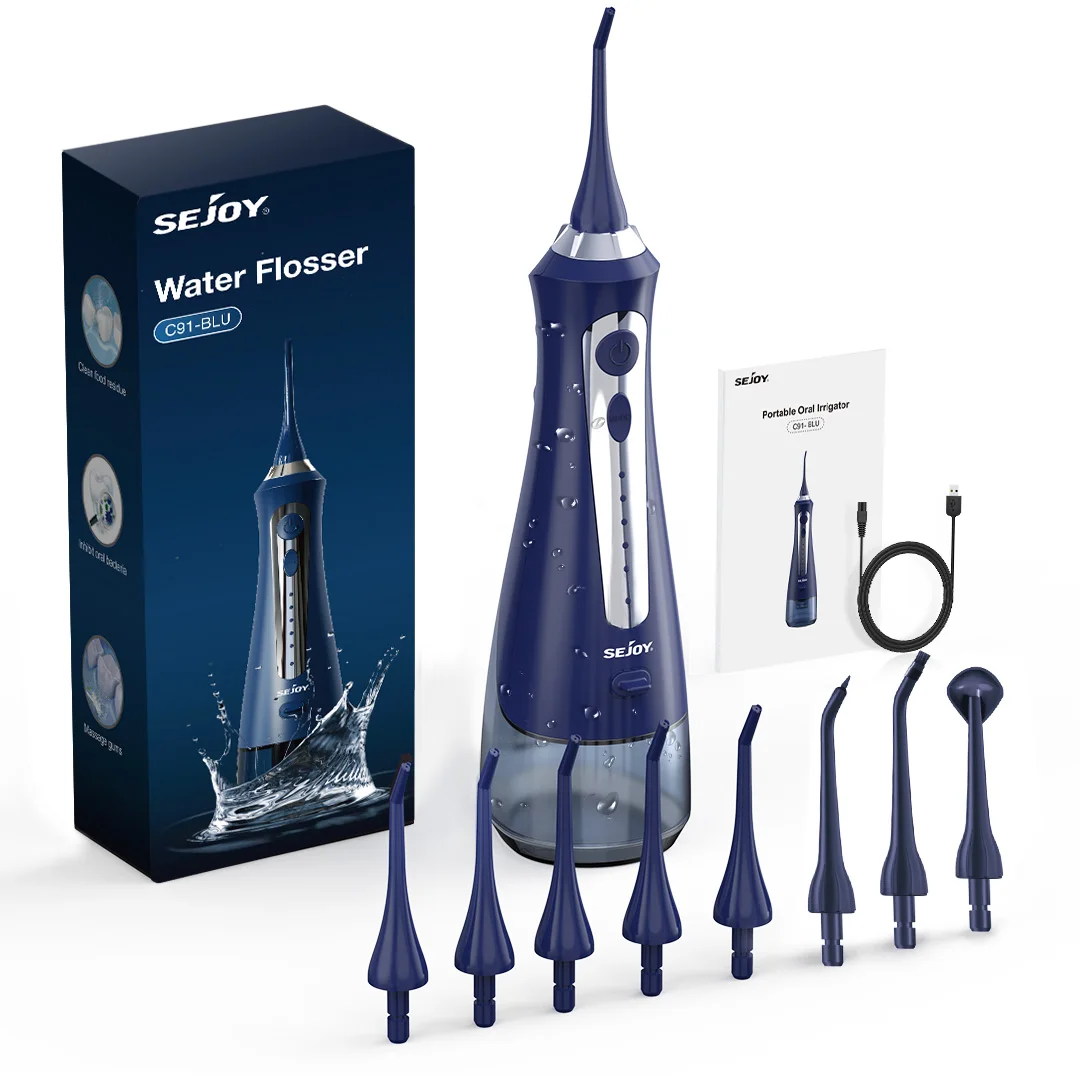 SEJOY Irrigateur buccal dentaire, brossette à eau, machine de lavage buccal, 8 buses, 5 modes, rechargeable par USB, réservoir de 230 ml