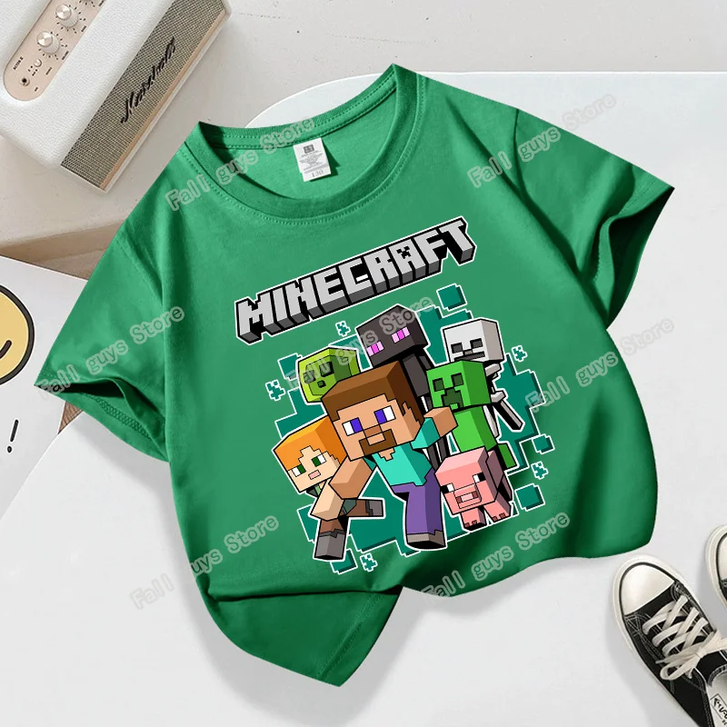 Camiseta infantil da série miner crafting pixel, camiseta de verão para crianças, manga curta, jogo popular, roupas para meninos e meninas, estampa de desenho animado, presente de aniversário