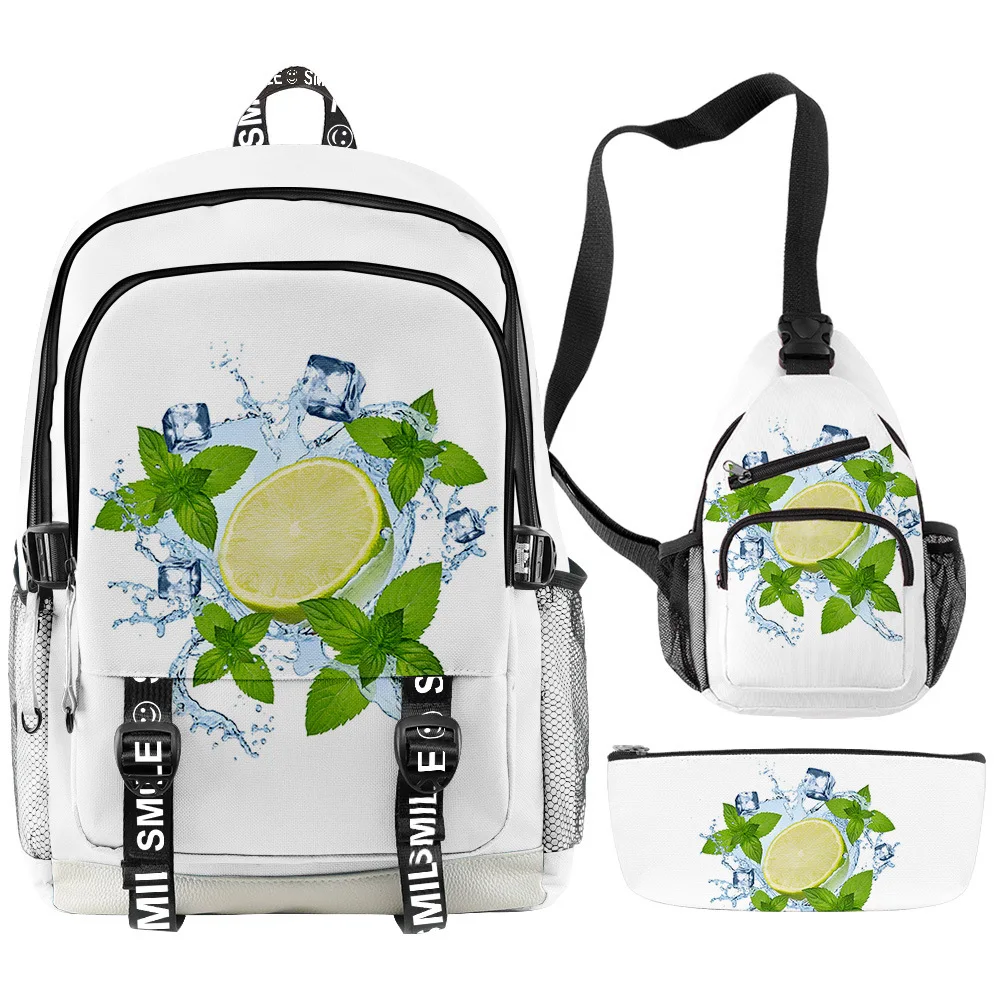 Classic Novelty Peculiar Cool lemon 3D Printed 3pcs/Set Student School Bags multifunction Travel Backpack Chest Bag Pencil Case