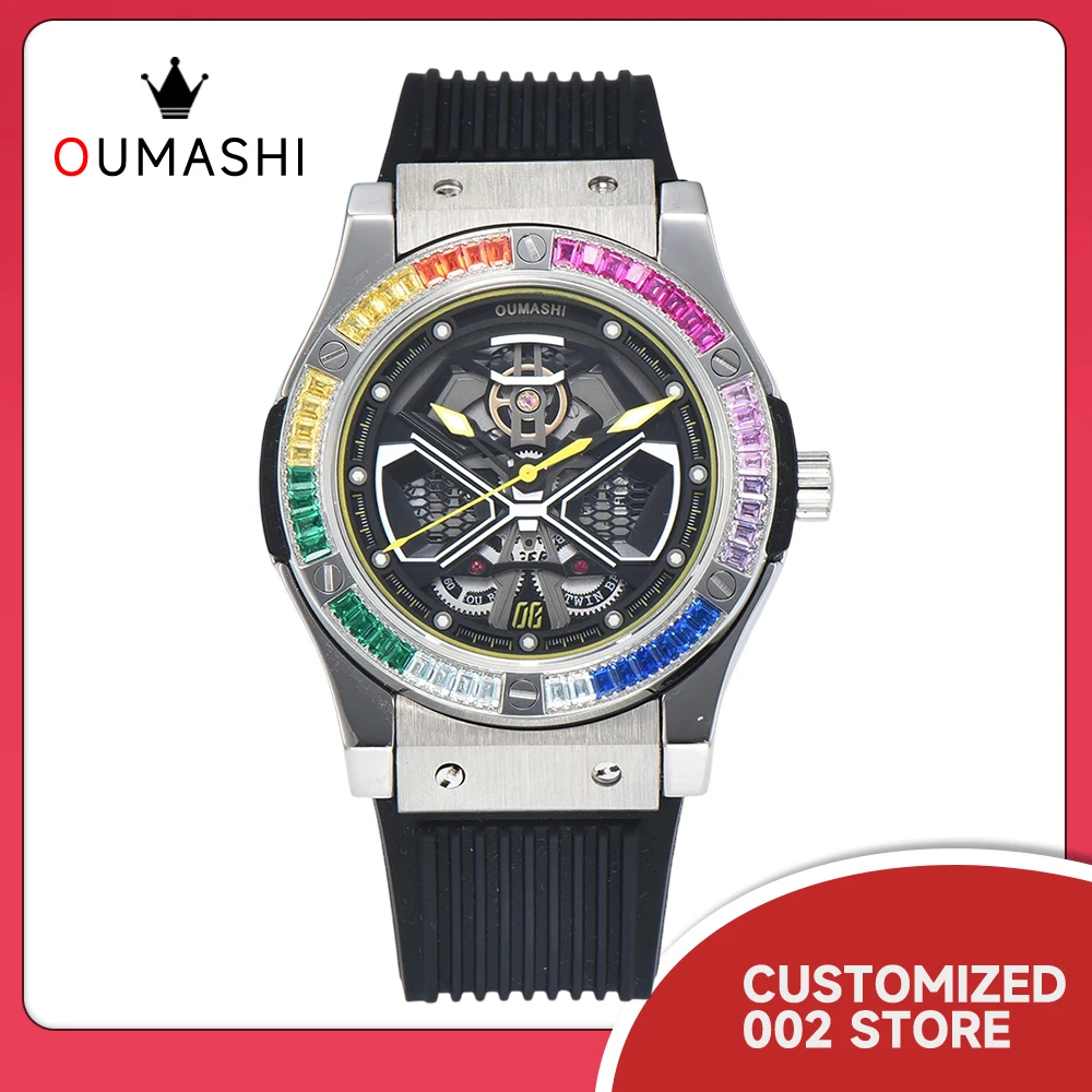 OUMASHI 44.5 مللي متر ضوء فاخر نمط ساعة ميكانيكية 316L الفولاذ المقاوم للصدأ مضيئة 8215 التلقائي الميكانيكية ساعة مقاومة للماء