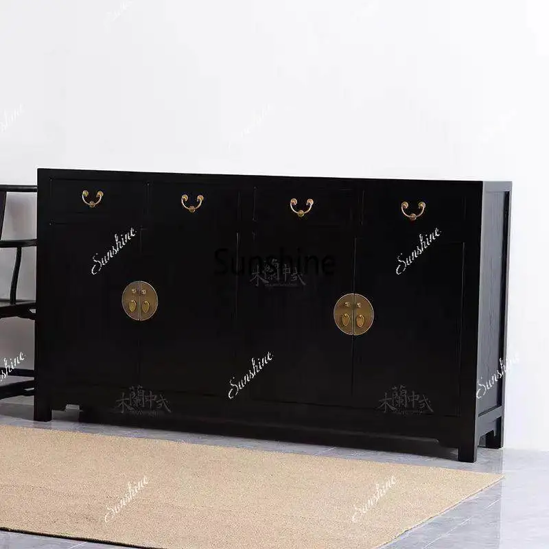 New Chinese retro black lacquer side cabinet antique solid wood entrance foyer locker