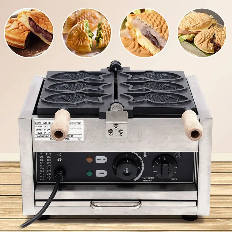 220 V/110 V ปลารูปร่างปิดปาก Taiyaki Maker Commercial ปลารูปวาฟเฟิลไฟฟ้าเครื่อง Taiyaki