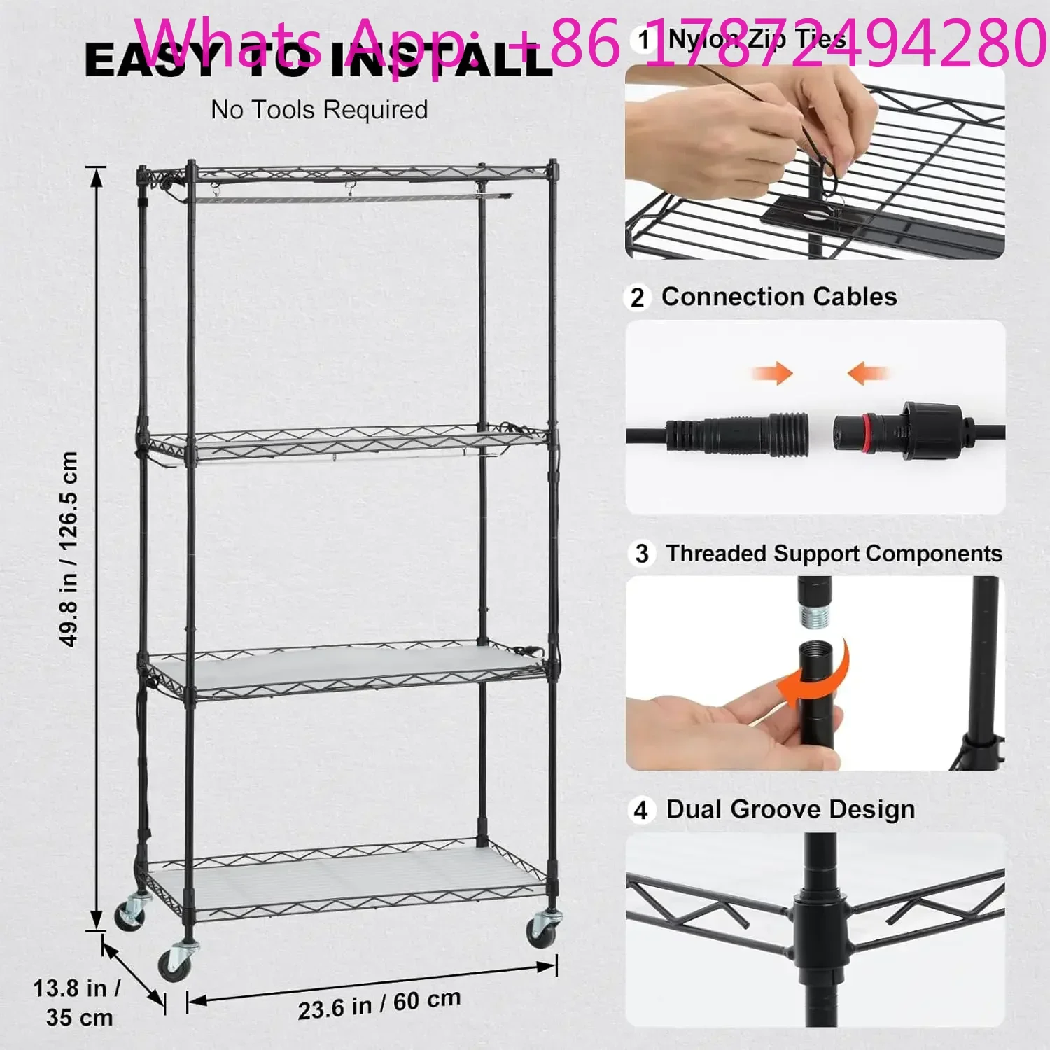 4-Tier Plant Shelf with 45W Full Spectrum Grow Light,Metal Grow Light Shelf for Indoor Plants