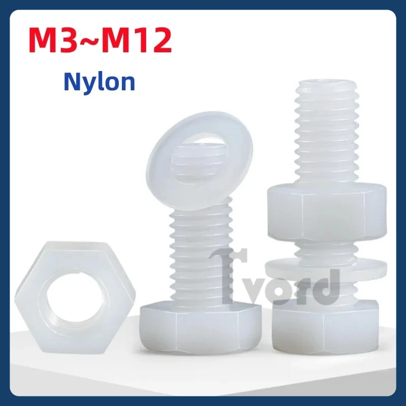 

M3 M4 M5 M6 M8 M10 M12 White Nylon Outer Hexagonal Screws Nuts Washers Metric Threaded Plastic Insulated Bolts Combination Set