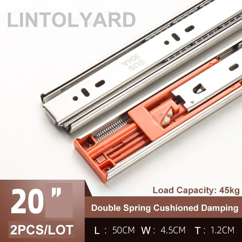 2PCS Stainless Steel Three Section Damping Mute Slide Rail Drawer Track Home Bearing Keyboard Bottom Slideway Lintolyard