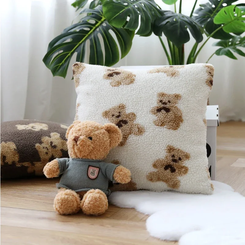 Korean Style Cartoon Cute Plush Little Bear Cushion Cover 60x60cm Modern Simple Living Room Sofa Throw Pillow Covers Decorative