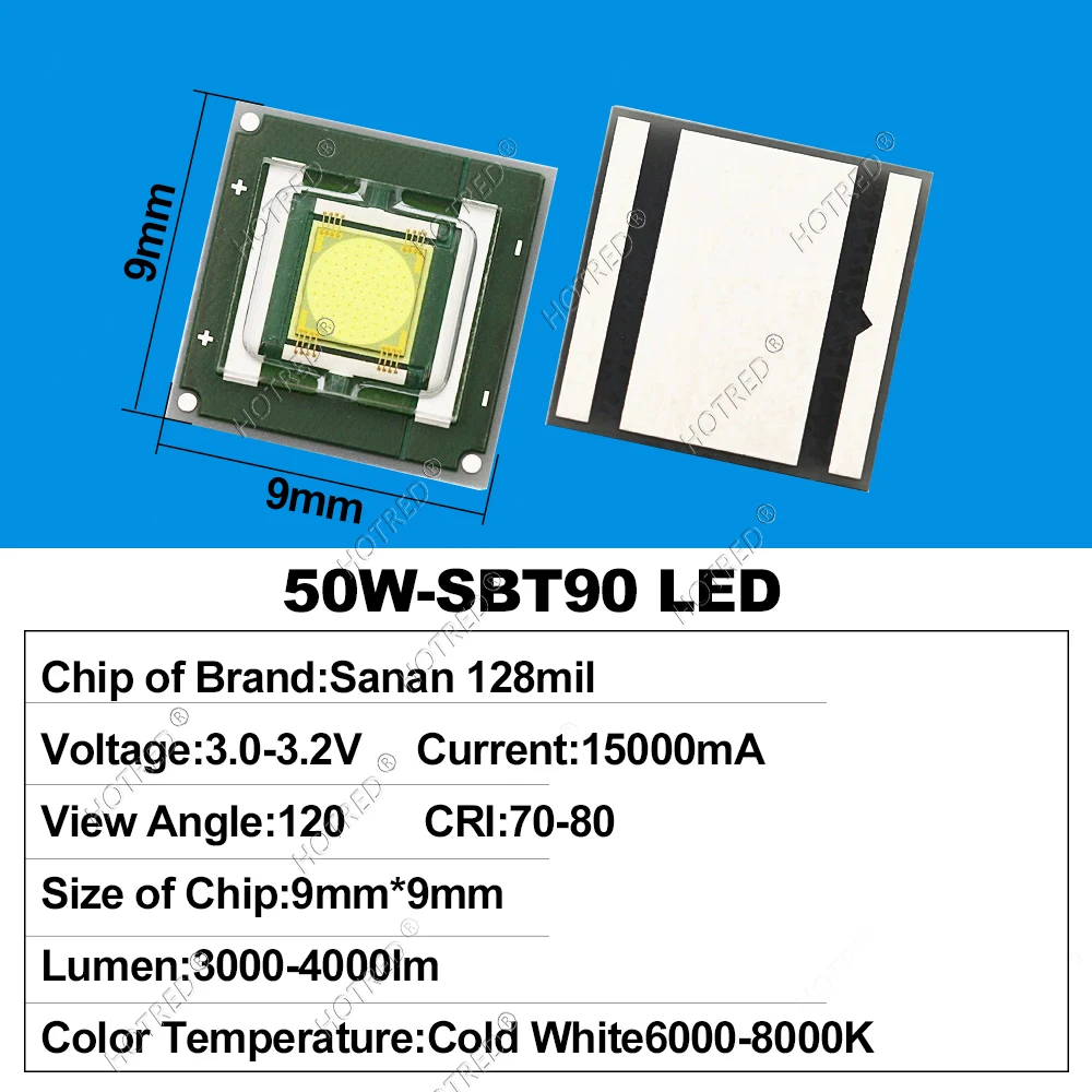 50W Ultra High Brightness 9090 Cold White Laser LED Bead High-Power Strong Light Long-Range Dance Table Lamp Flashlight 3V Chip