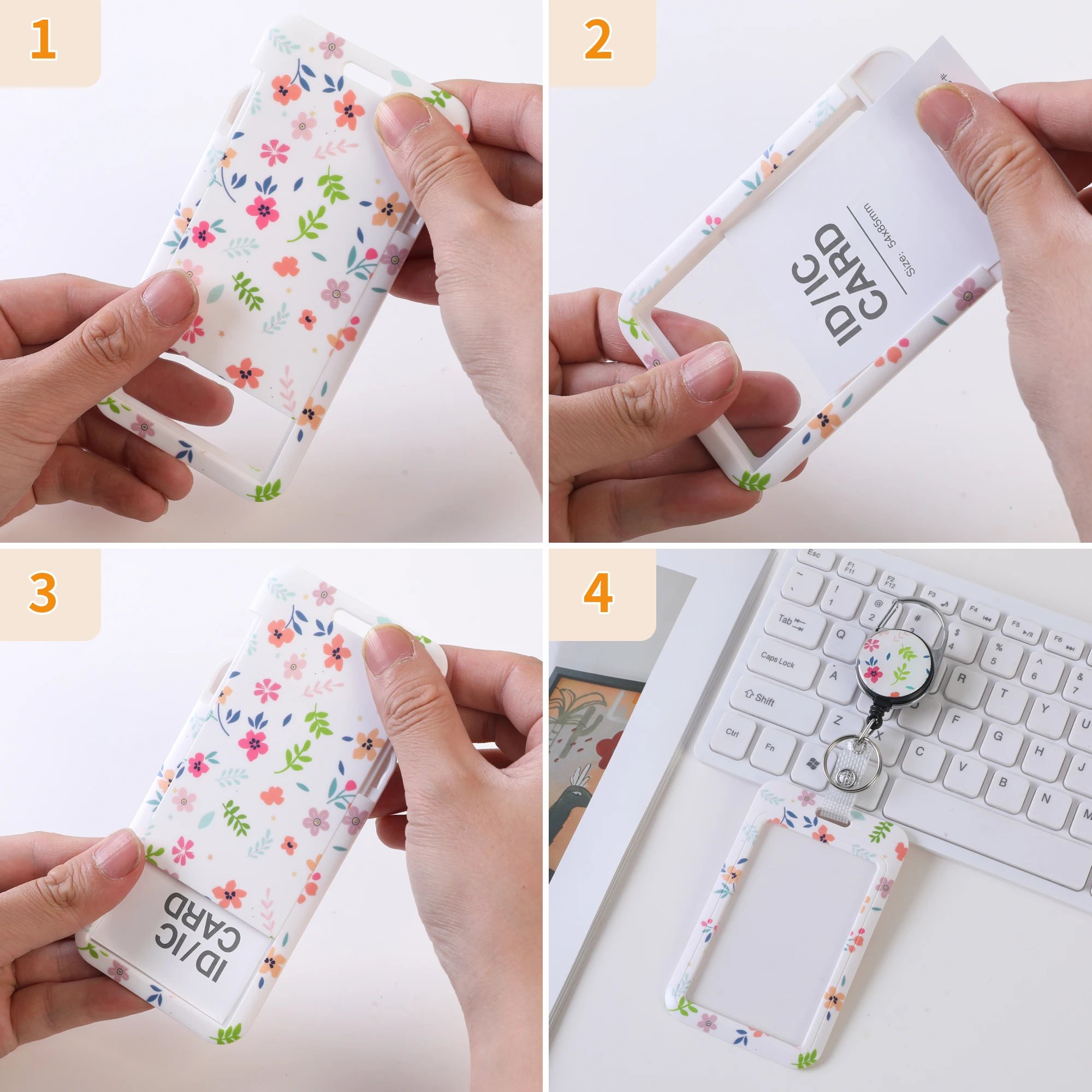 Flower ID Badge Holder with Breakaway Lanyard, Retractable Badge Reel，Work Name Tag Breakaway Lanyard ID Card Protector